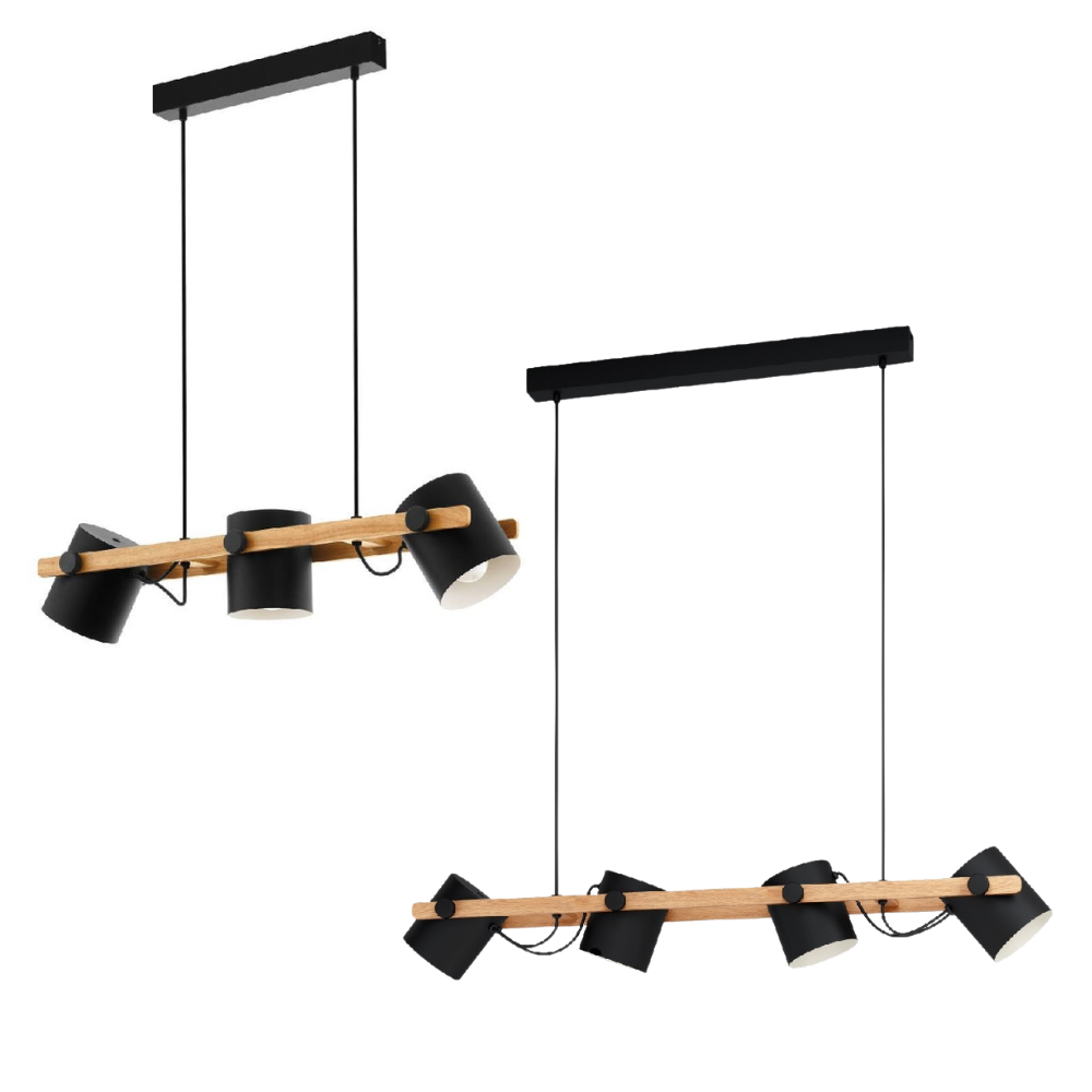 HORNWOOD Natural Wood Bar and Black Steel Hood Pendant Lights