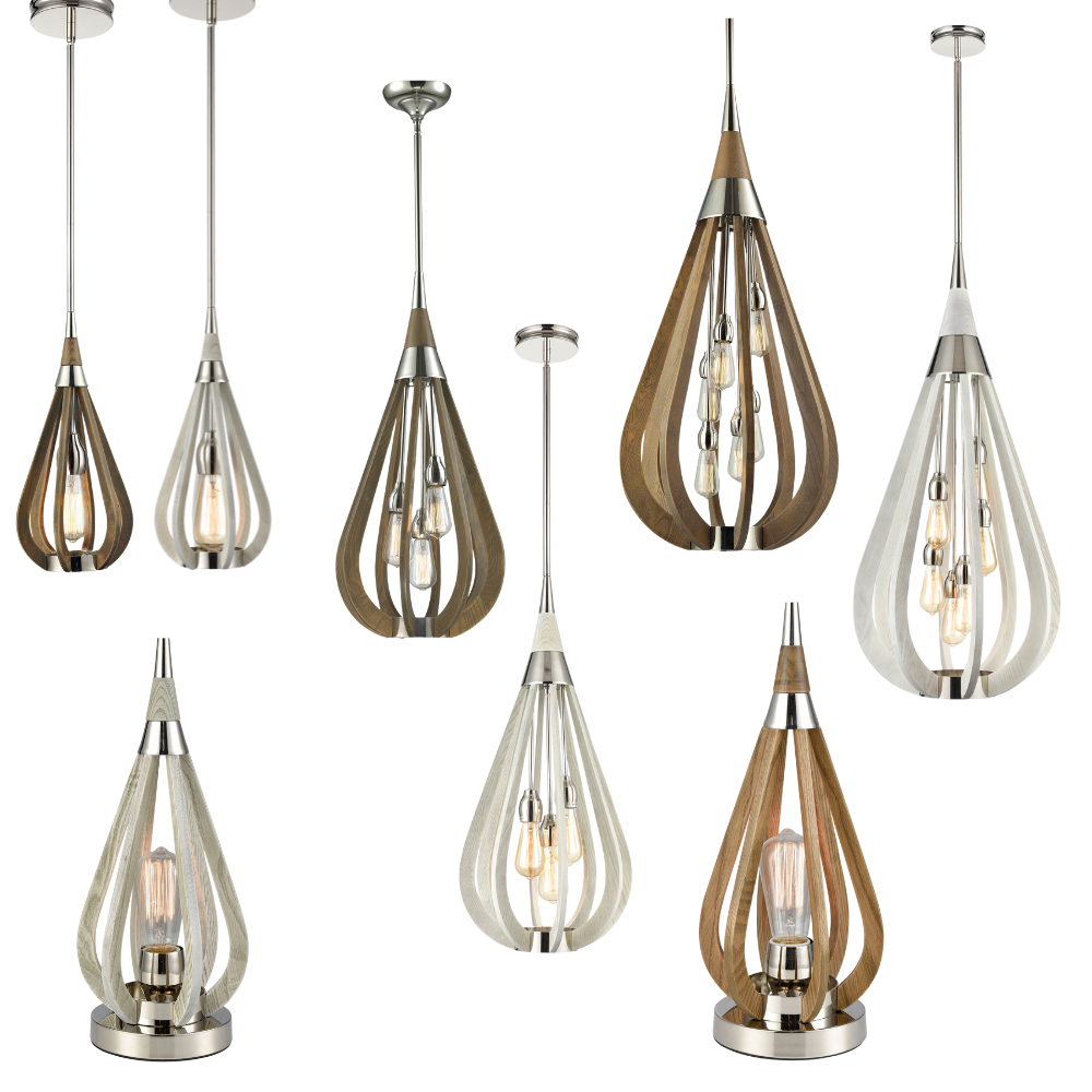 BONITO: Rustic Small Taupe / Winter Moss Wood Tear Drop Pendant Light