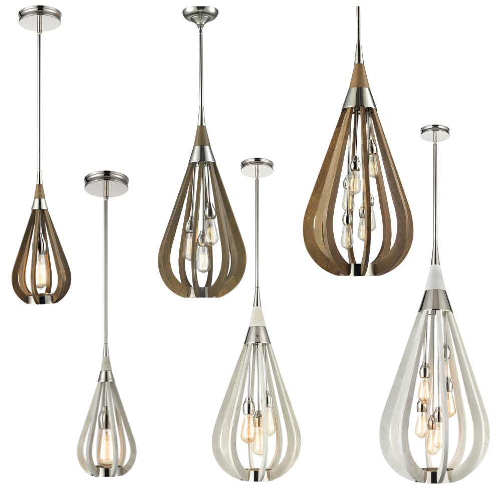 BONITO: Rustic Small Taupe / Winter Moss Wood Tear Drop Pendant Light