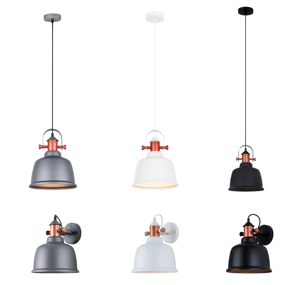 ALTA: Industrial Bell Shape With Copper Highlights Pendant Lights