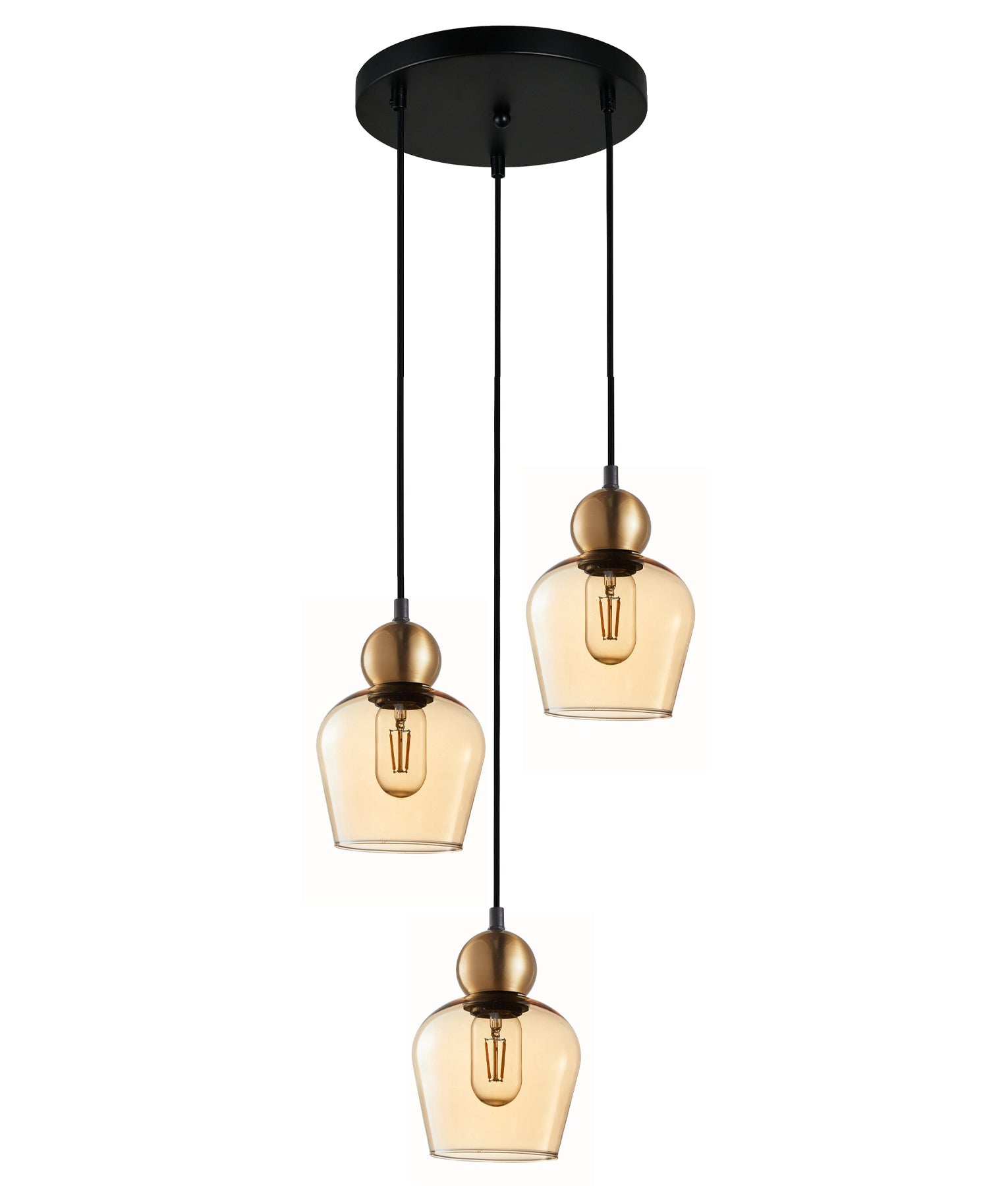 CHAMPAN: Interior Bronze Amber / Smokey Black Glass Ellipse Pendant Lights