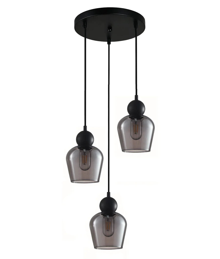 CHAMPAN: Interior Bronze Amber / Smokey Black Glass Ellipse Pendant Lights