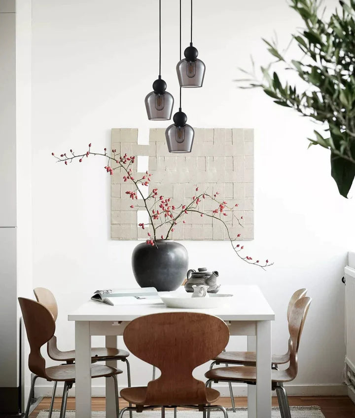 CHAMPAN: Interior Bronze Amber / Smokey Black Glass Ellipse Pendant Lights