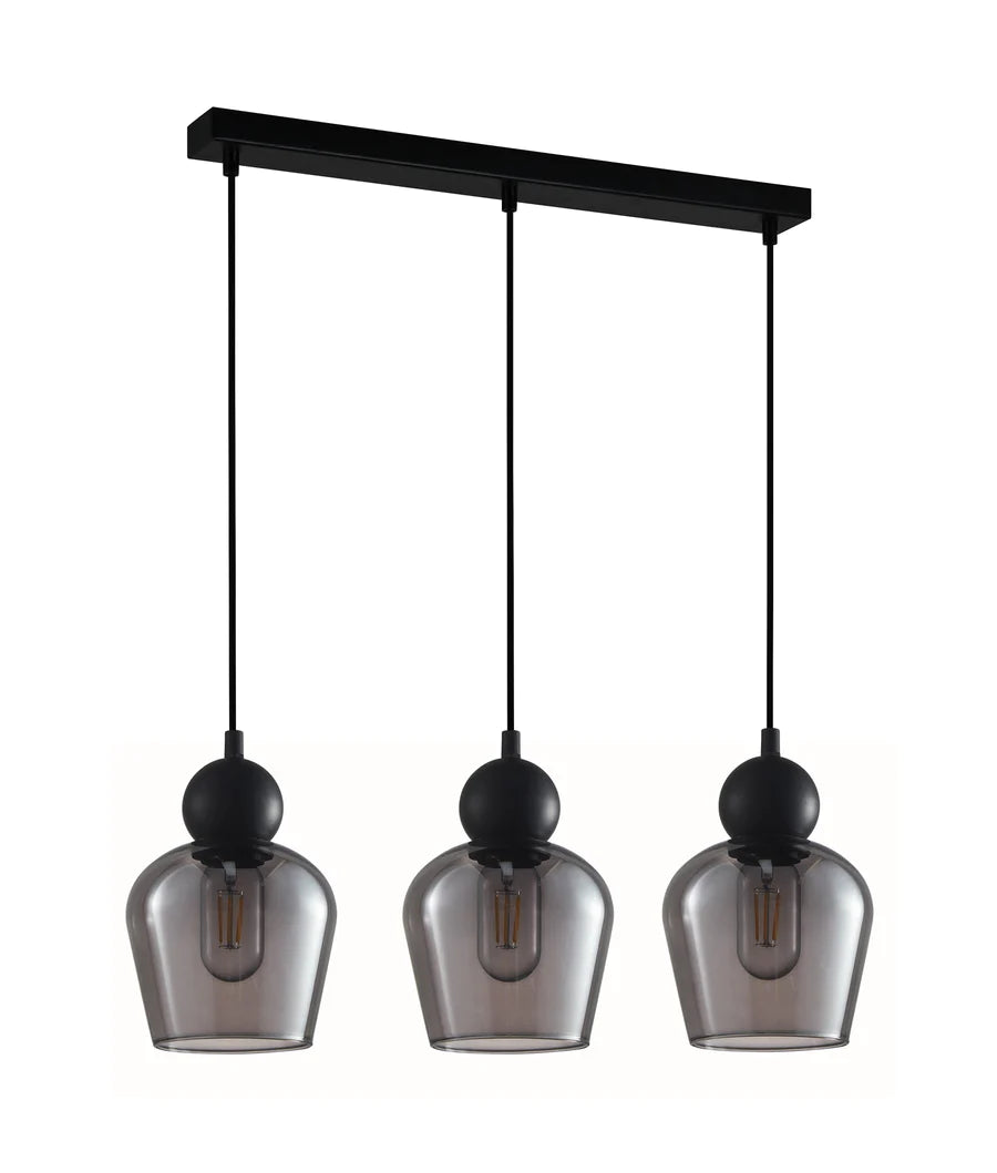 CHAMPAN: Interior Bronze Amber / Smokey Black Glass Ellipse Pendant Lights