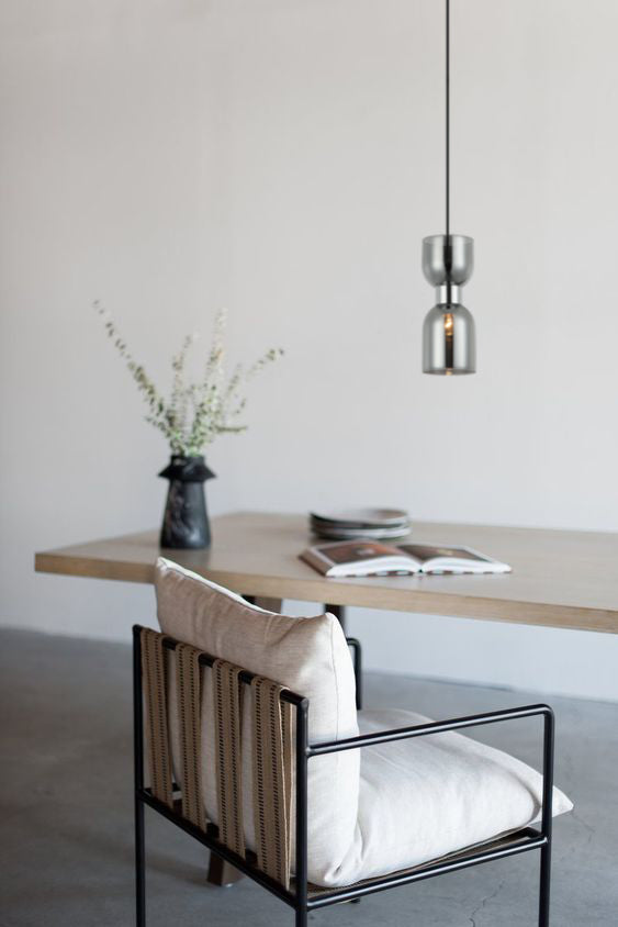 CLESSIDRA: Interior Mirror Finish Smokey Black / Opal Glass Ellipse Pendant Lights