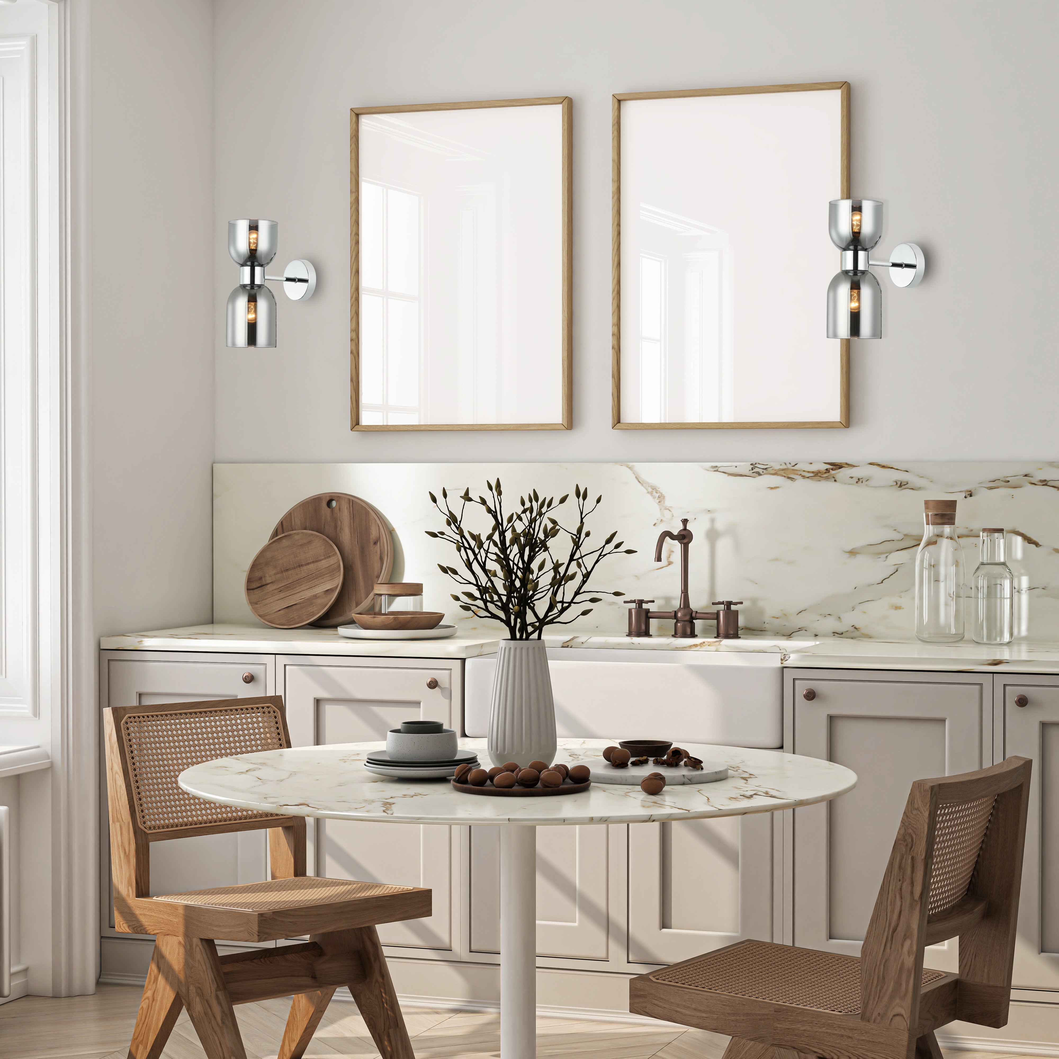 CLESSIDRA: Interior Mirror Finish Smokey Black / Opal Glass Ellipse Wall Lights