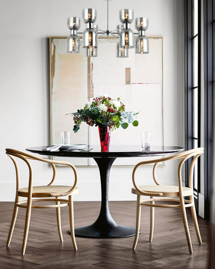 CLESSIDRA: Interior Mirror Finish Smokey Black / Opal Glass Ellipse Pendant Lights