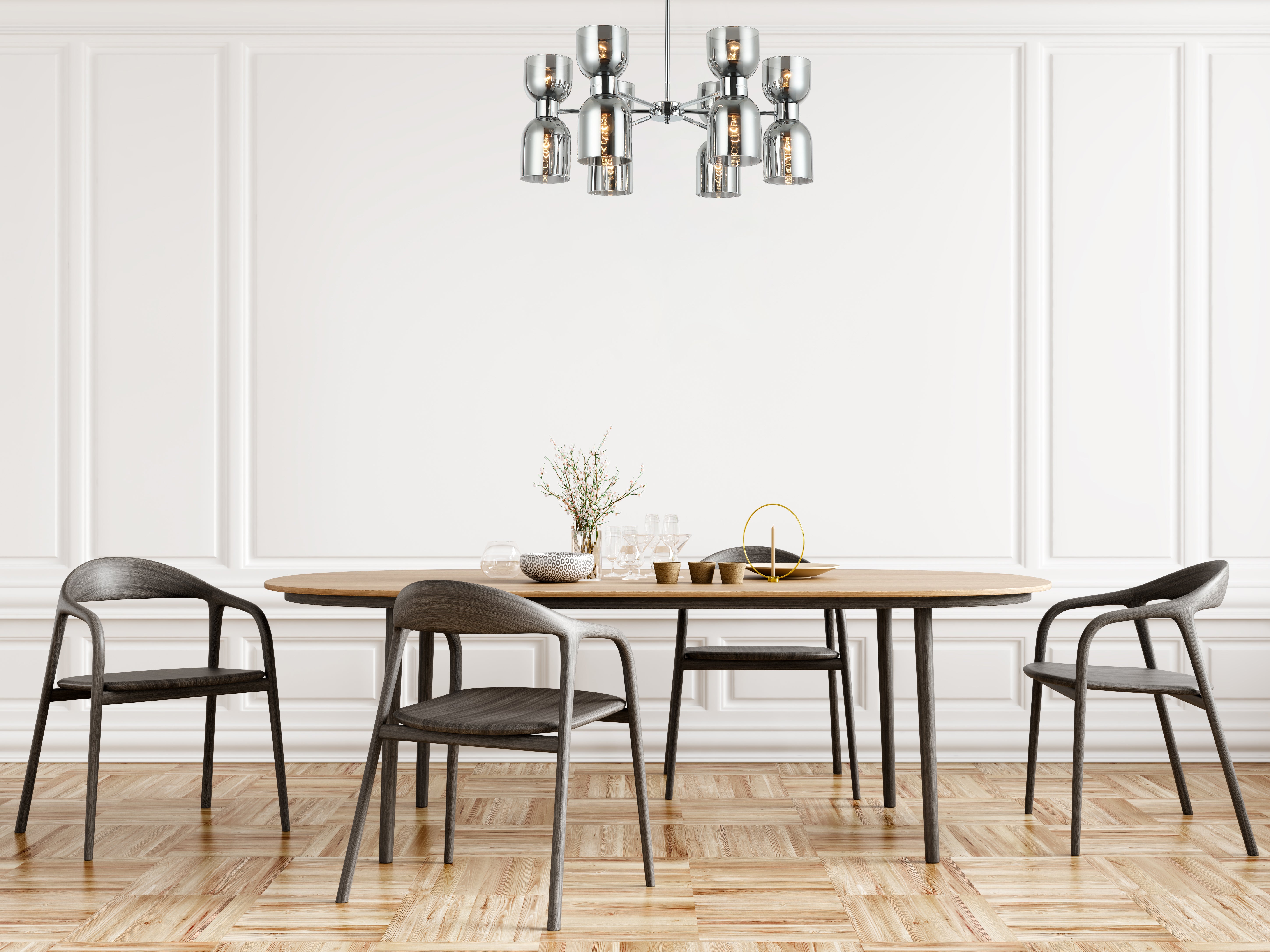 CLESSIDRA: Interior Mirror Finish Smokey Black / Opal Glass Ellipse Pendant Lights
