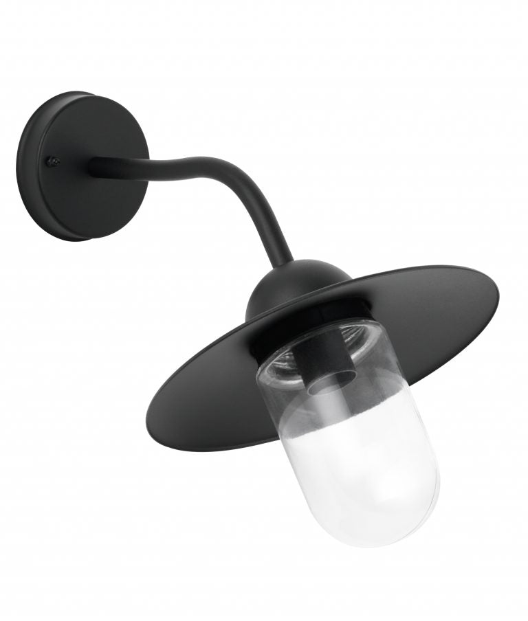 DEKSEL: Industrial Matte Black Exterior/Interior Wall Light With Clear Glass IP54