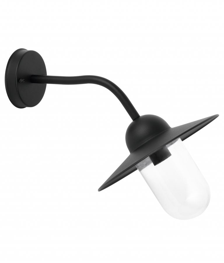 DEKSEL: Industrial Matte Black Exterior/Interior Wall Light With Clear Glass IP54
