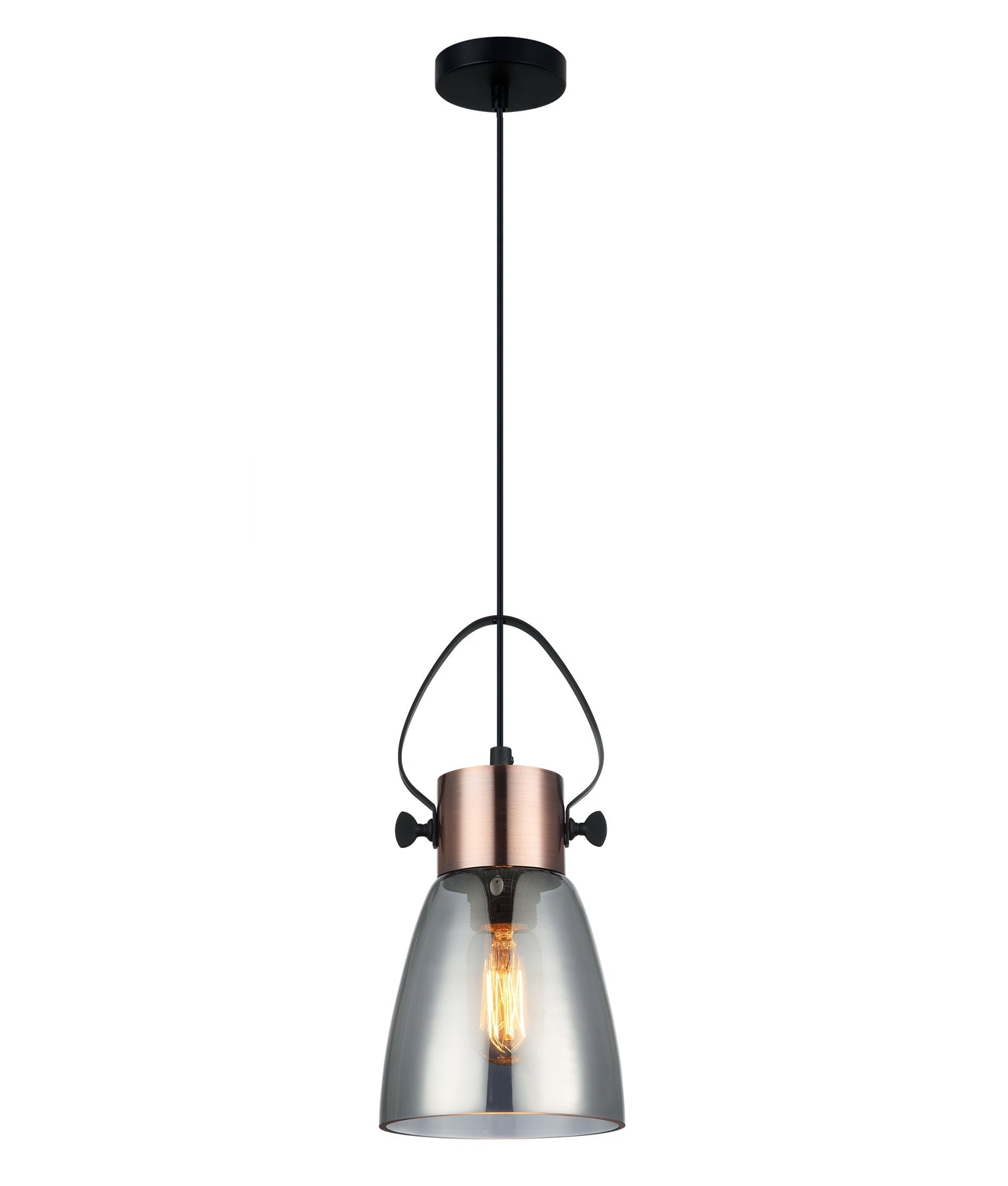 FUMOSO: Retro Smokey Black Mirror Finish Glass Cone Shape Pendant Light