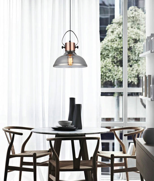FUMOSO: Retro Smokey Black Mirror Finish Glass Cone Shape Pendant Light