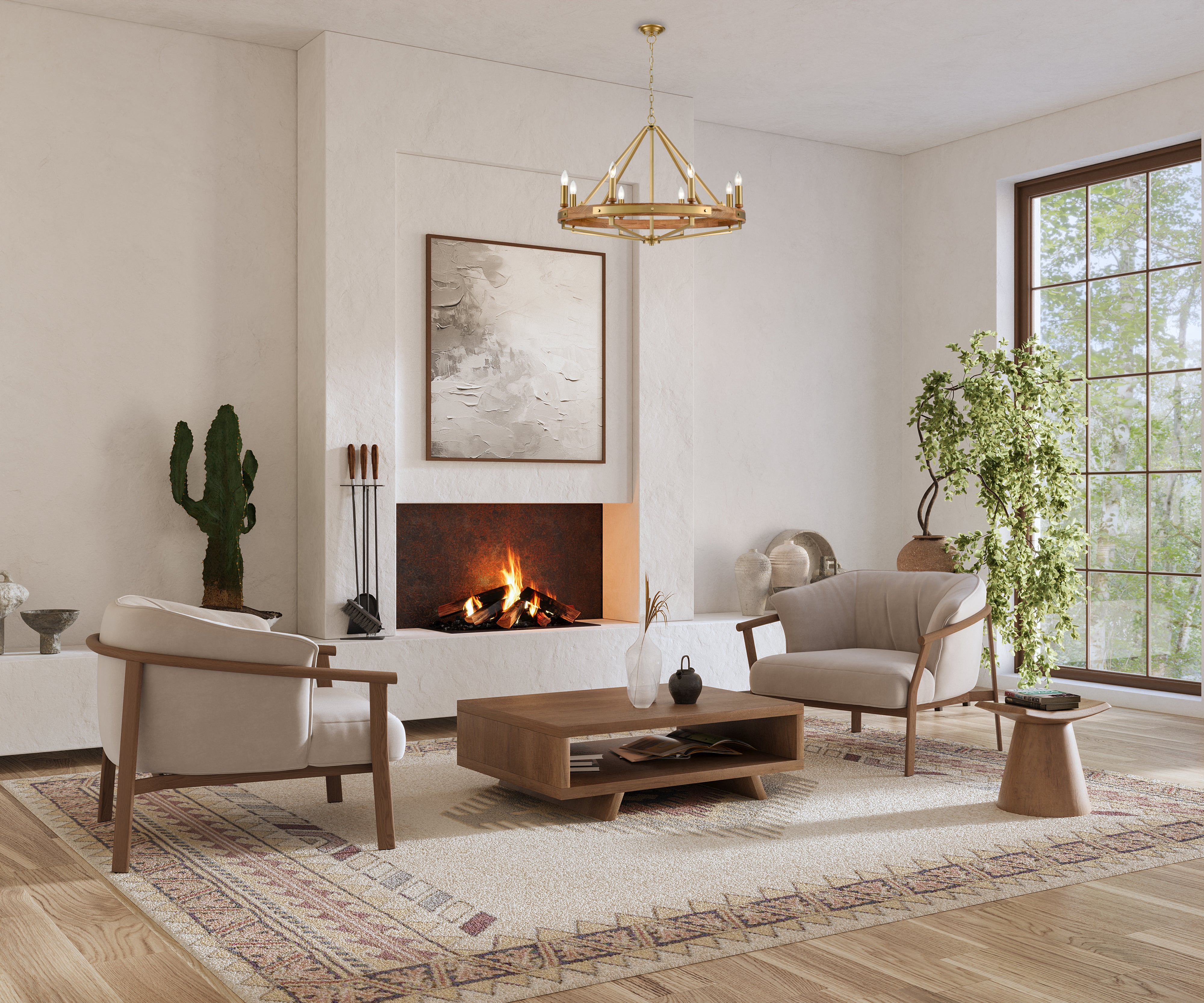 FUNALE: Interior Candelabra Natural Wood / Oak Wood Pendant Lights