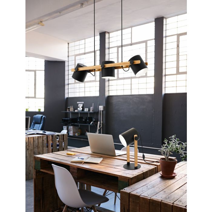 HORNWOOD Natural Wood Bar and Black Steel Hood Pendant Lights