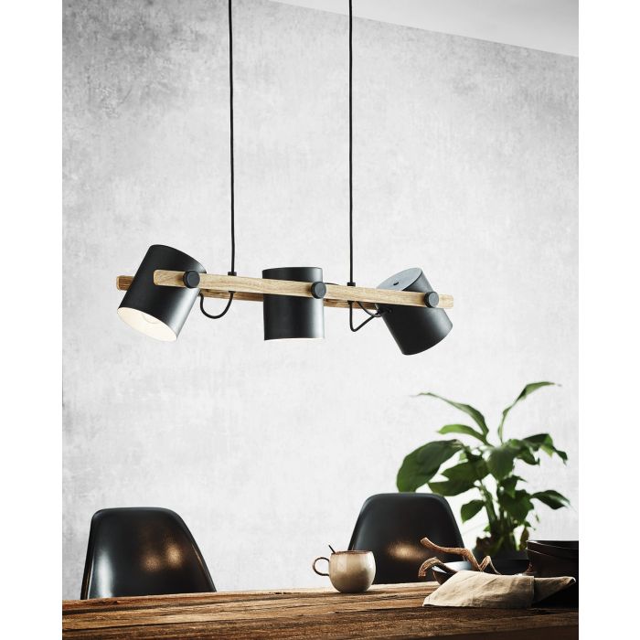 HORNWOOD Natural Wood Bar and Black Steel Hood Pendant Lights