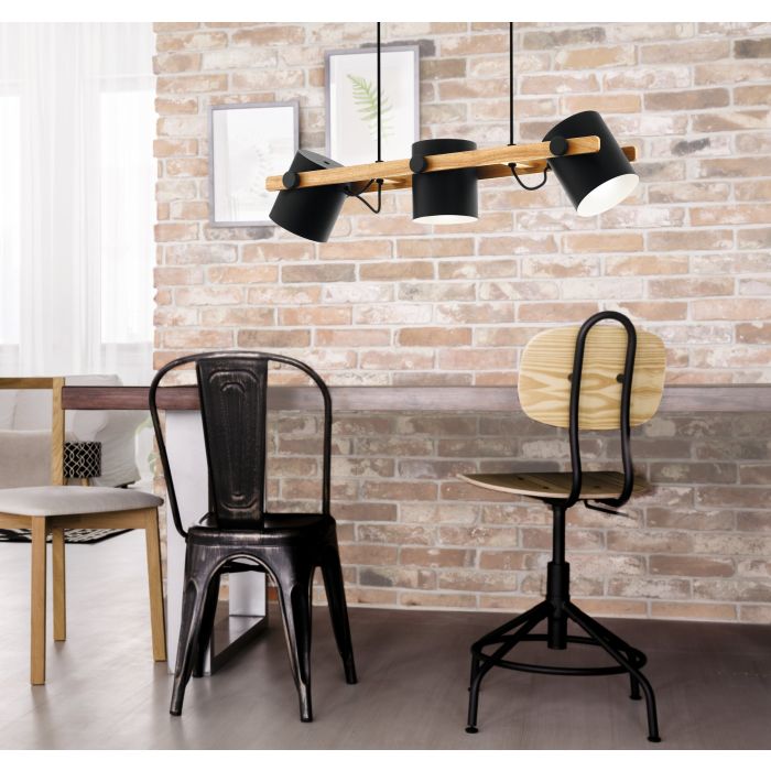 HORNWOOD Natural Wood Bar and Black Steel Hood Pendant Lights