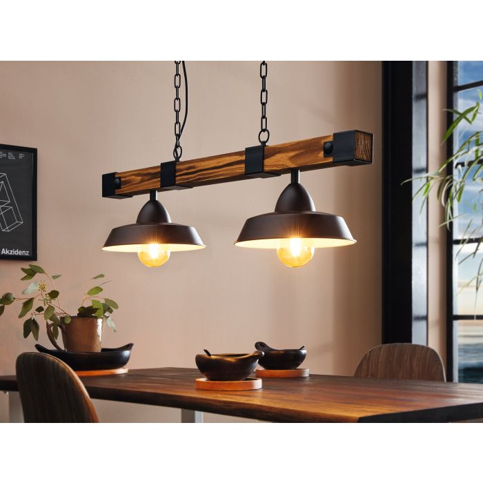 OLDBURY Industrial Wood and Black Steel Pendants