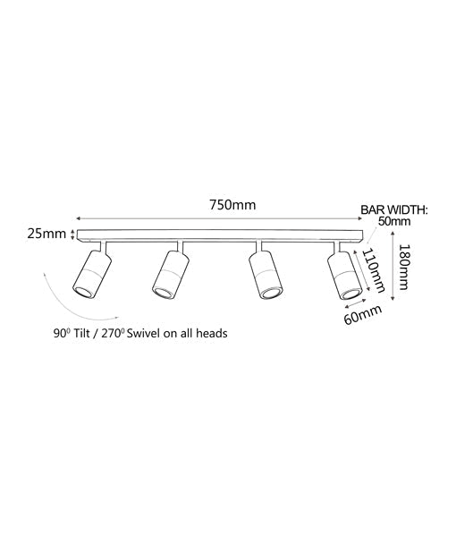 GU10 Exterior Bar Spot Lights (Four Lights, White)