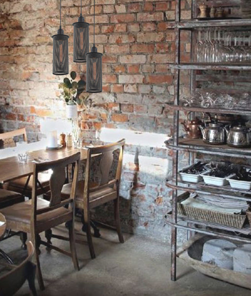 VENETO: Industrial Aged Decorative Black Mesh Pendant Light