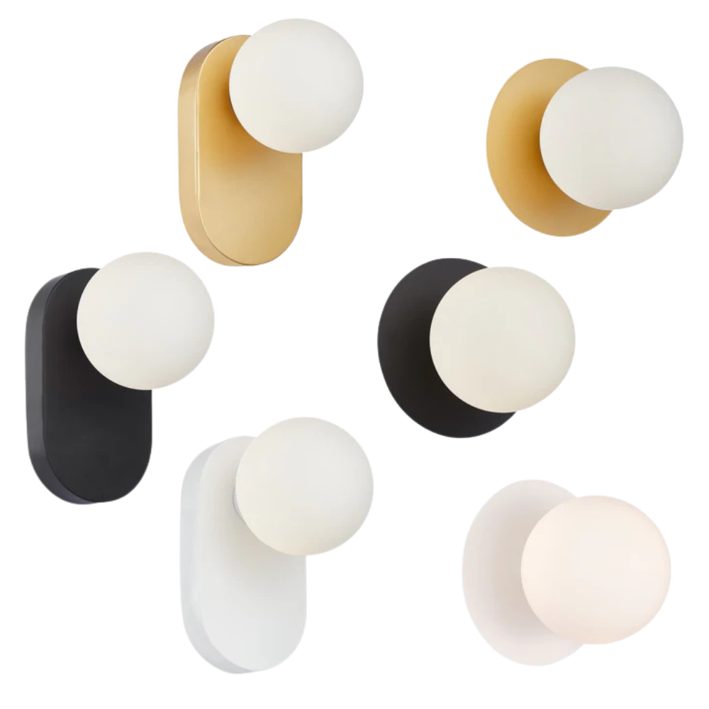 BALLE: Interior Round Opal Diffuser with Oblong Base Wall Lights