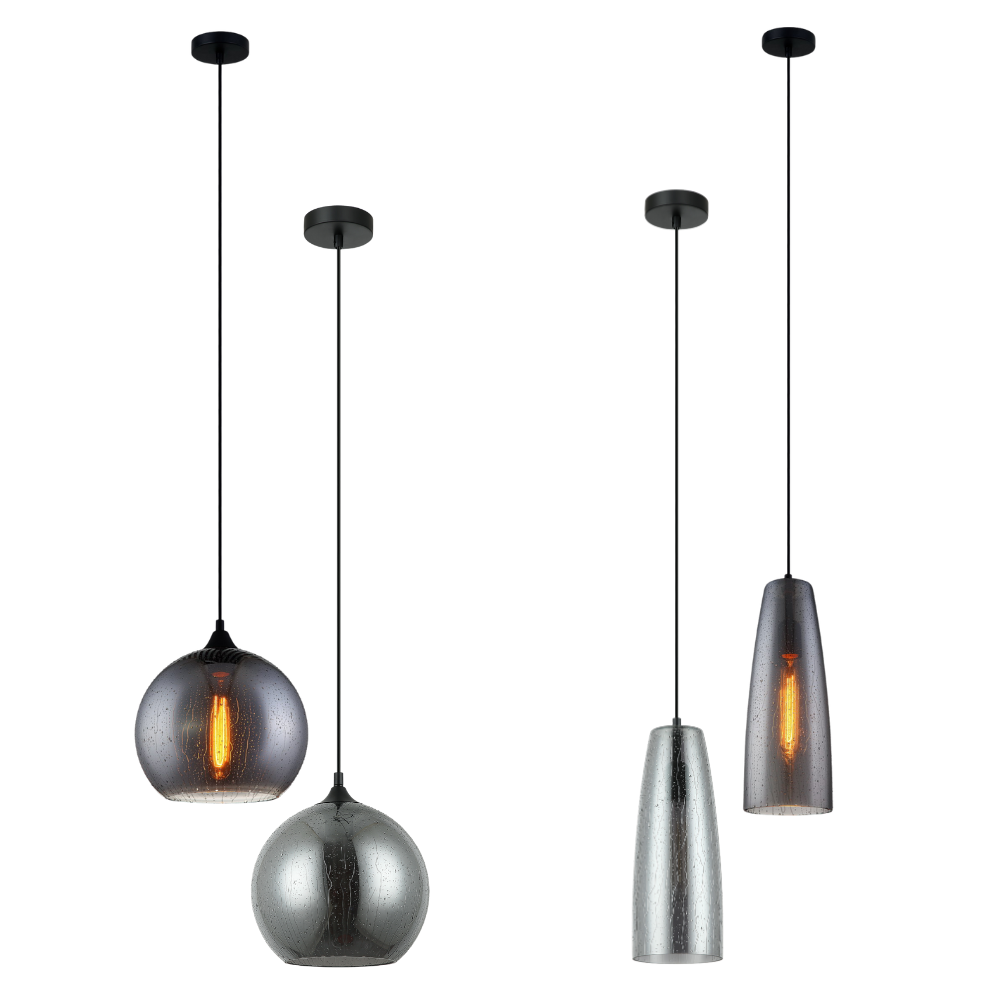 CHUVA: Smokey Black Glass with Rain Drop Effect Pendant Light