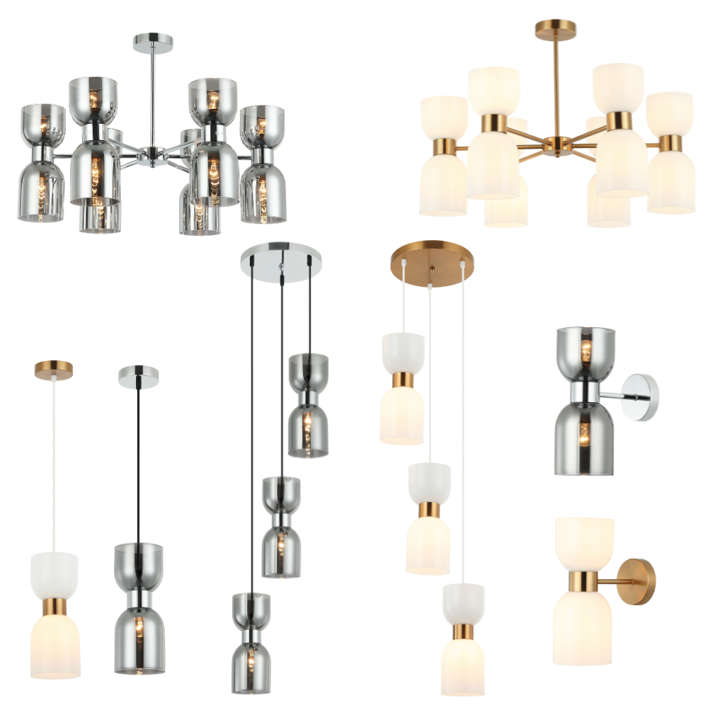 CLESSIDRA: Interior Mirror Finish Smokey Black / Opal Glass Ellipse Pendant Lights