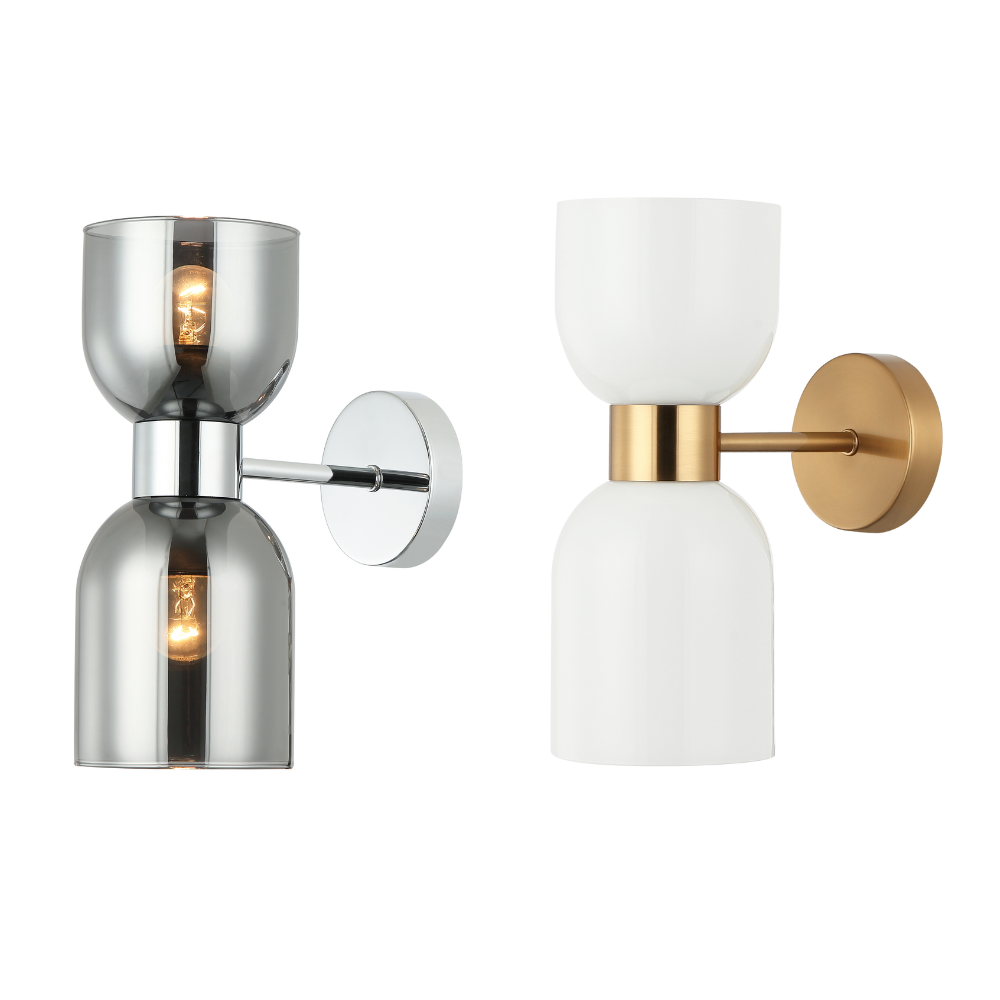 CLESSIDRA: Interior Mirror Finish Smokey Black / Opal Glass Ellipse Wall Lights