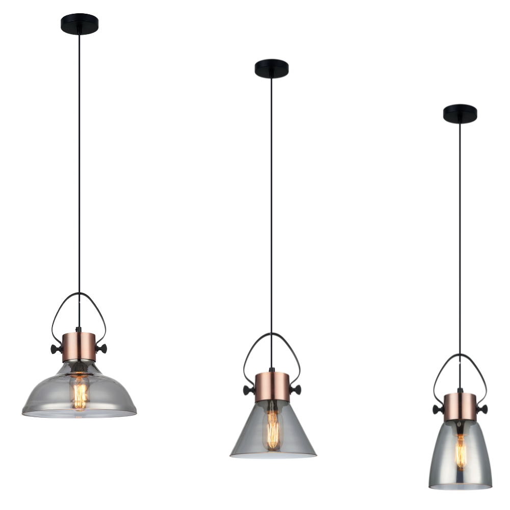 FUMOSO: Retro Smokey Black Mirror Finish Glass Cone Shape Pendant Light