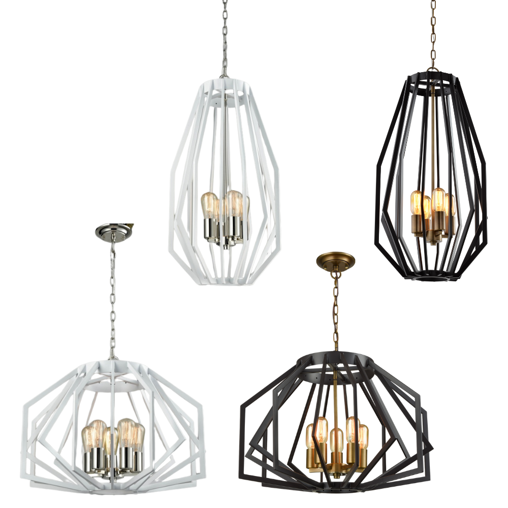 GAMBA: Industrial Rustic Angular Cage Pendant Light