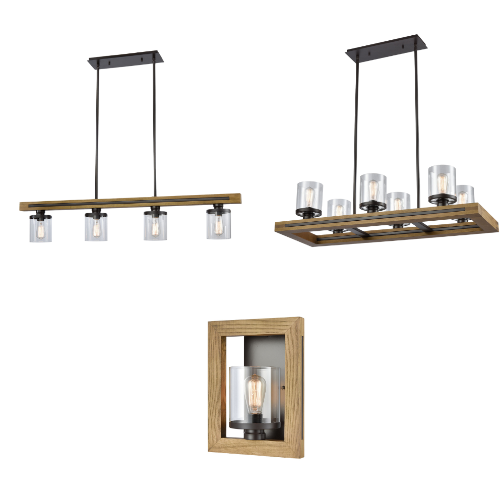 METI: Warm Chestnut Wood Frame Clear Glass Shade Interior Wall Light