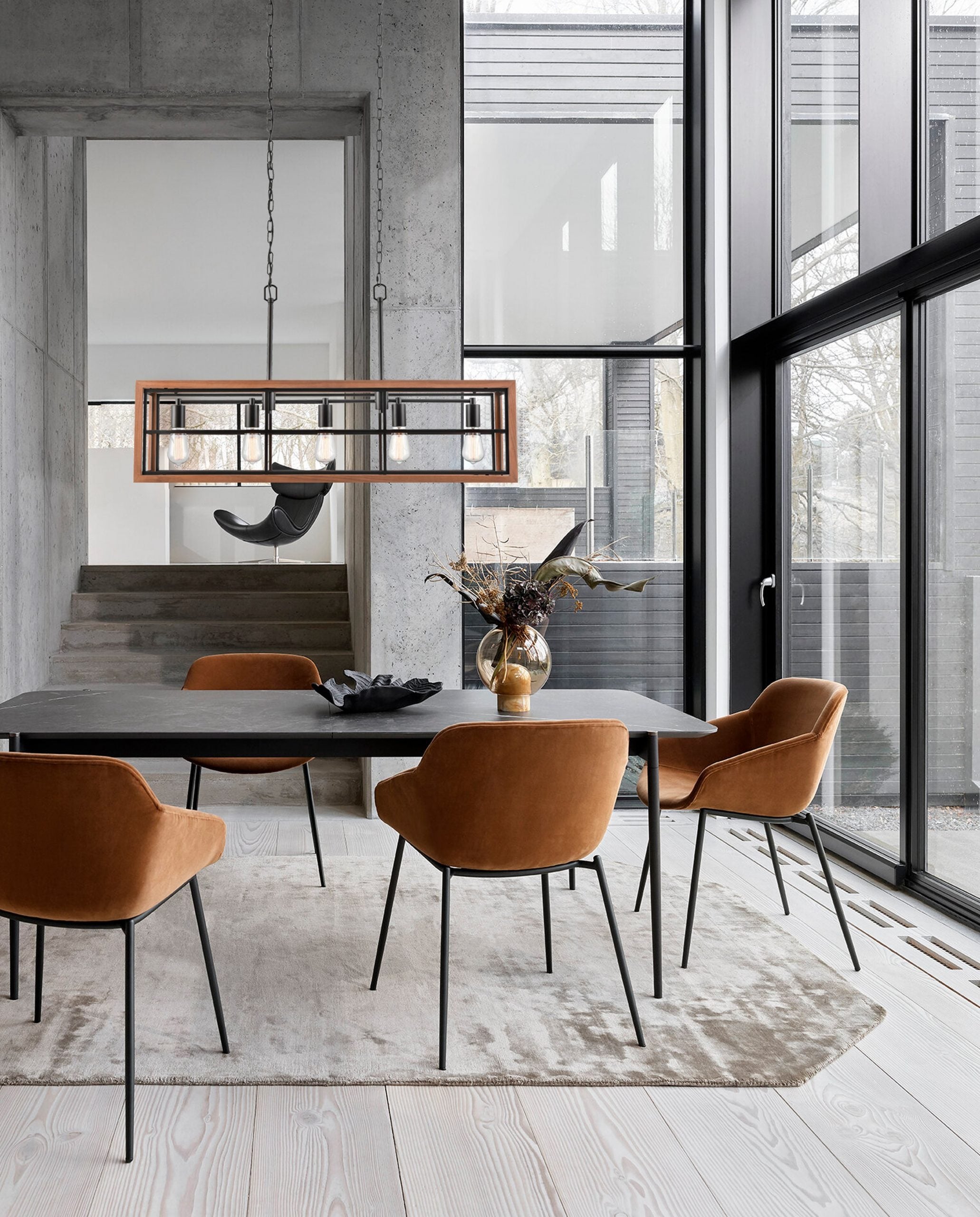 BANQUET: Retro Interior Rectangular Wood Frame Pendant Light