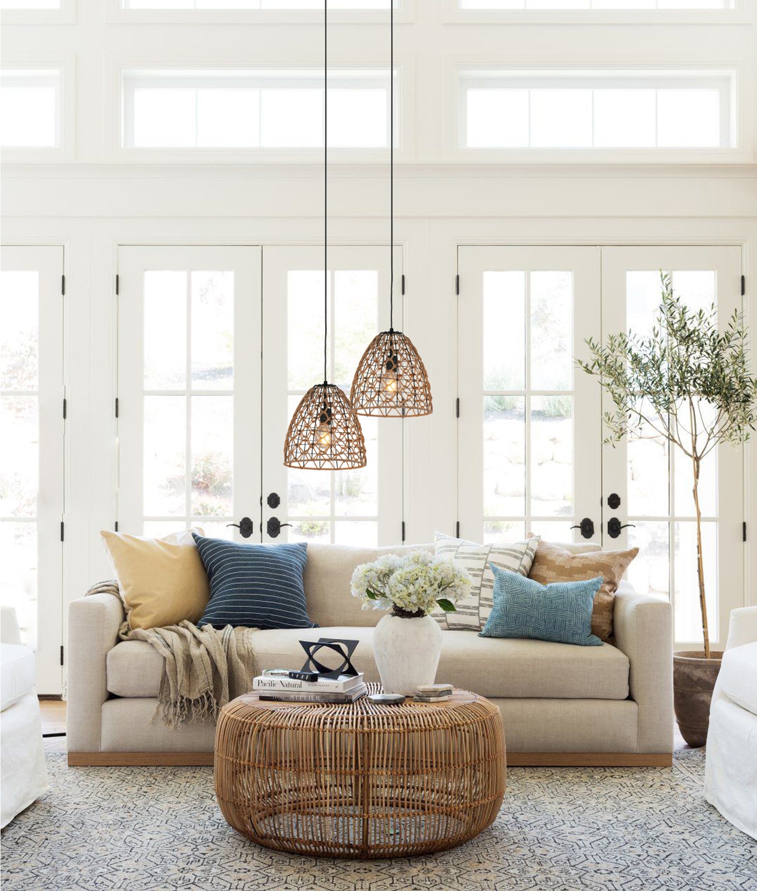 CANAMO: Bohemian Interior Natural Hemp Rope & Black Hardware Dome Pendant Light