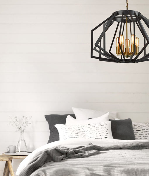 GAMBA: Industrial Rustic Angular Cage Pendant Light