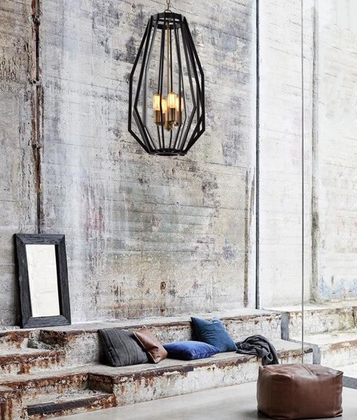 GAMBA: Industrial Rustic Angular Cage Pendant Light