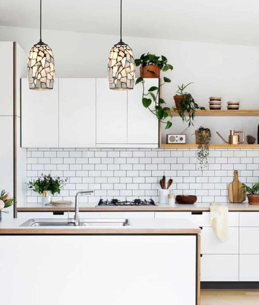 GLAZE: Stone Mosaic Hand Blown Glass Pendant Lights