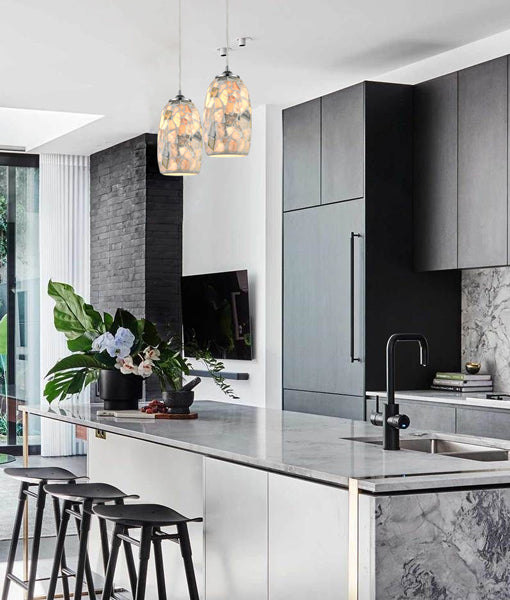 GLAZE: Stone Mosaic Hand Blown Glass Pendant Lights