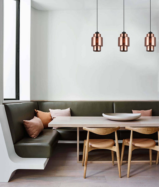 LAMINA: Retro Copper Coloured Glass Double Cylinder Pendant Light