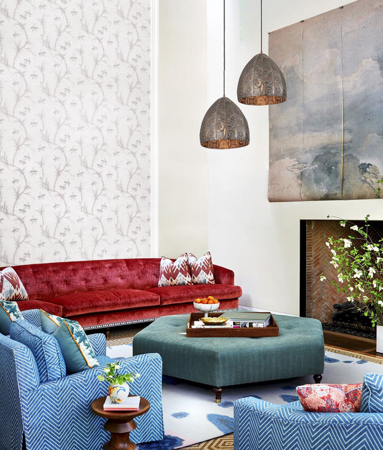 SARI: Bohemian Interior Embossed Ellipse Chrome Steel/Aged Brass Pendant Light