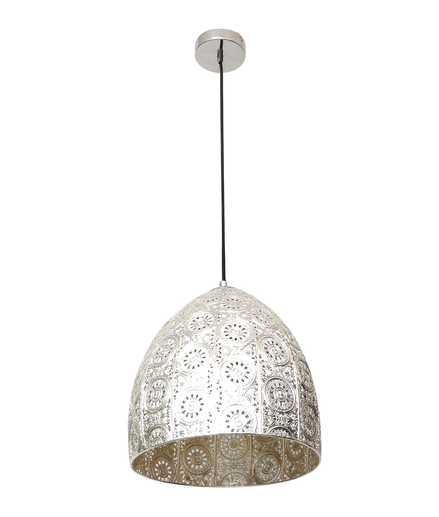 SARI: Bohemian Interior Embossed Ellipse Chrome Steel/Aged Brass Pendant Light