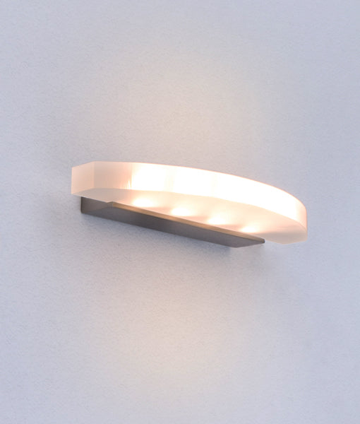 SYDNEY: City Series LED Interior Satin Nickel Curved Frosted Diffuser Wall Light