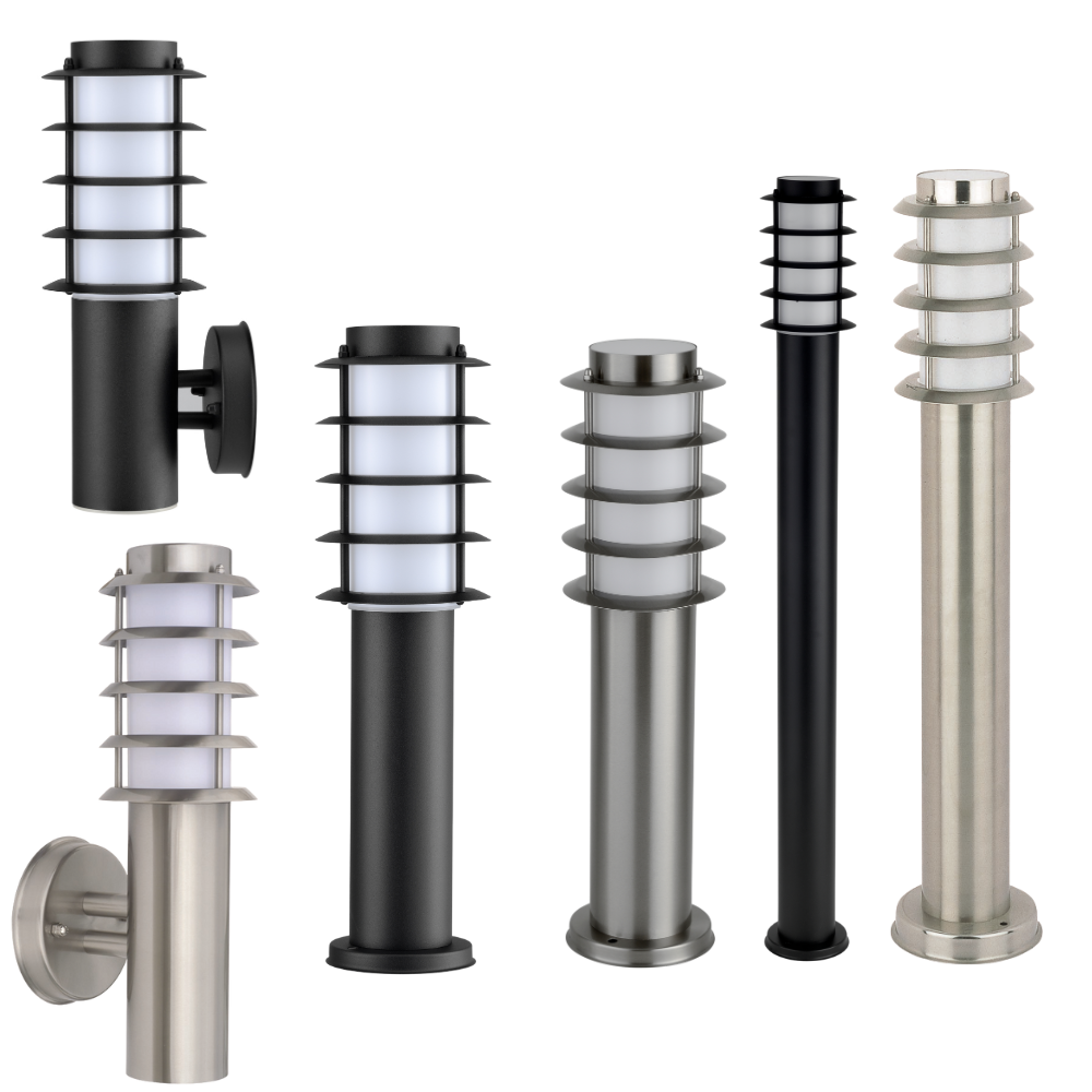 BORDA: E27 Surface Mounted Louvred 1100mm Stainless Steel Bollard Lights IP44