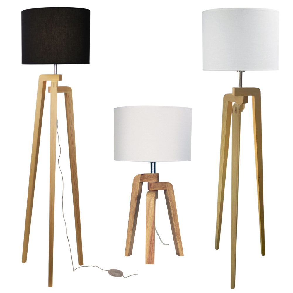 LUND Scandi Inspired Timber Tripod Lamp with Shade