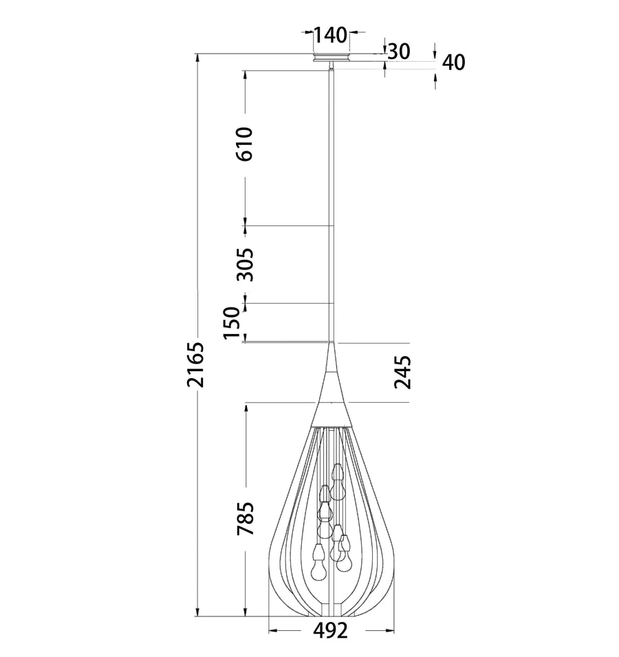 BONITO Pendant Light, Six Lights Large Wood Shade (Winter Moss)