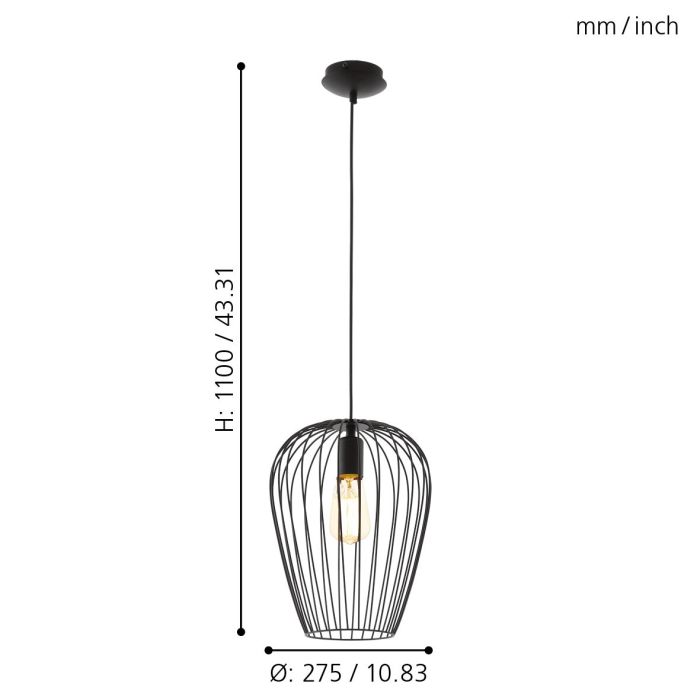 NEWTOWN Pendant Light, One Light Large Shade (Black)