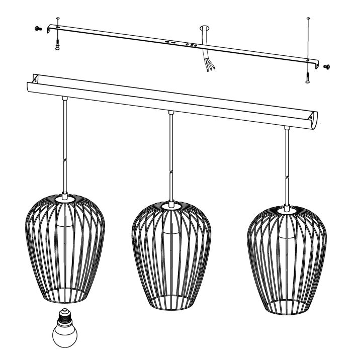 NEWTOWN Pendant Light, Three Lights Bar Base (Black)