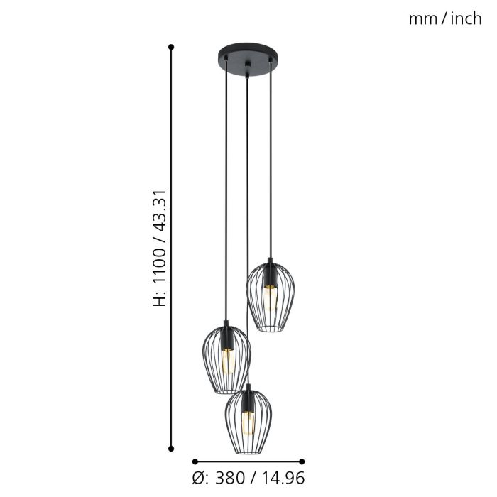 NEWTOWN Pendant Light, Three Lights Round Base (Black)