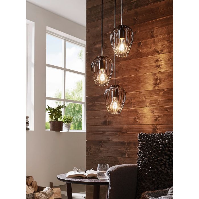 NEWTOWN Pendant Light, Three Lights Round Base (Black)