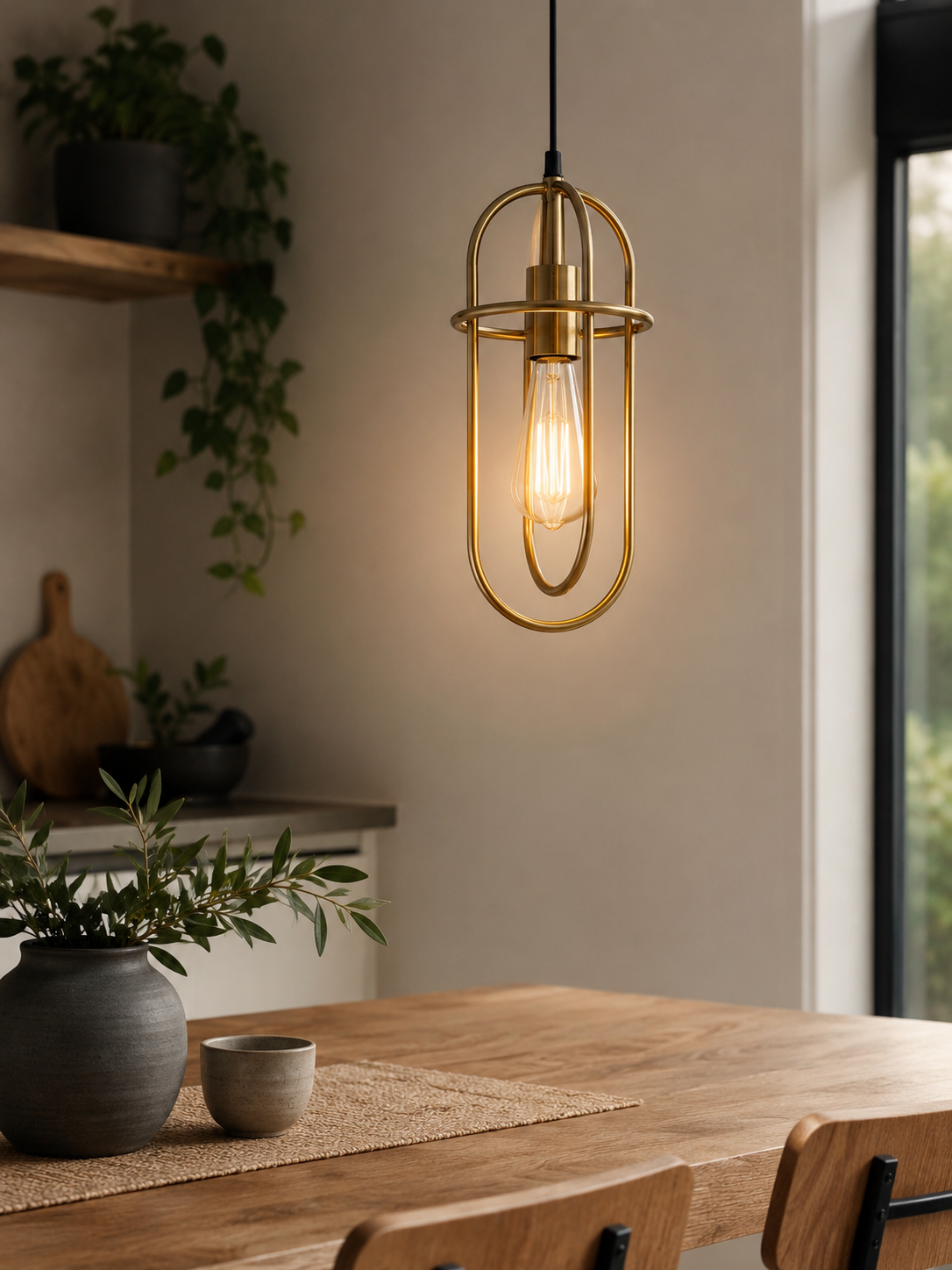PAPILLON: Interior Oblong Antique Brass Pendant Light without coolie shade