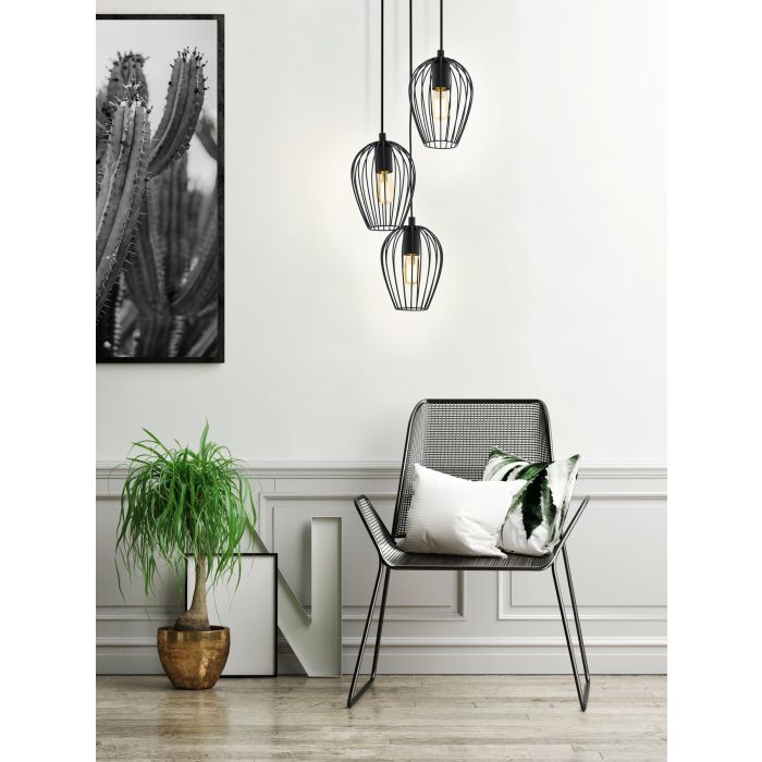 NEWTOWN Pendant Light, Three Lights Round Base (Black)