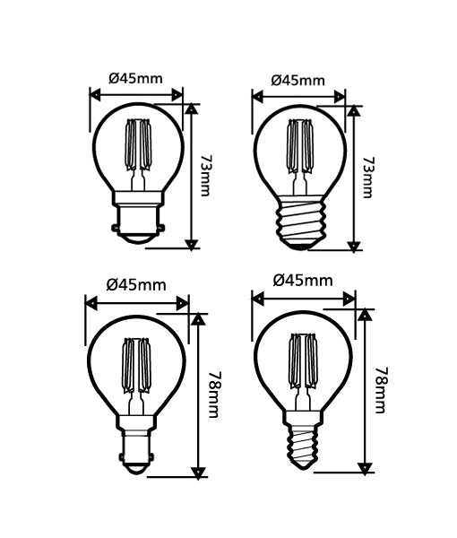 Fancy Round Filament Light Globes, 4W LED (Warm White/Daylight)